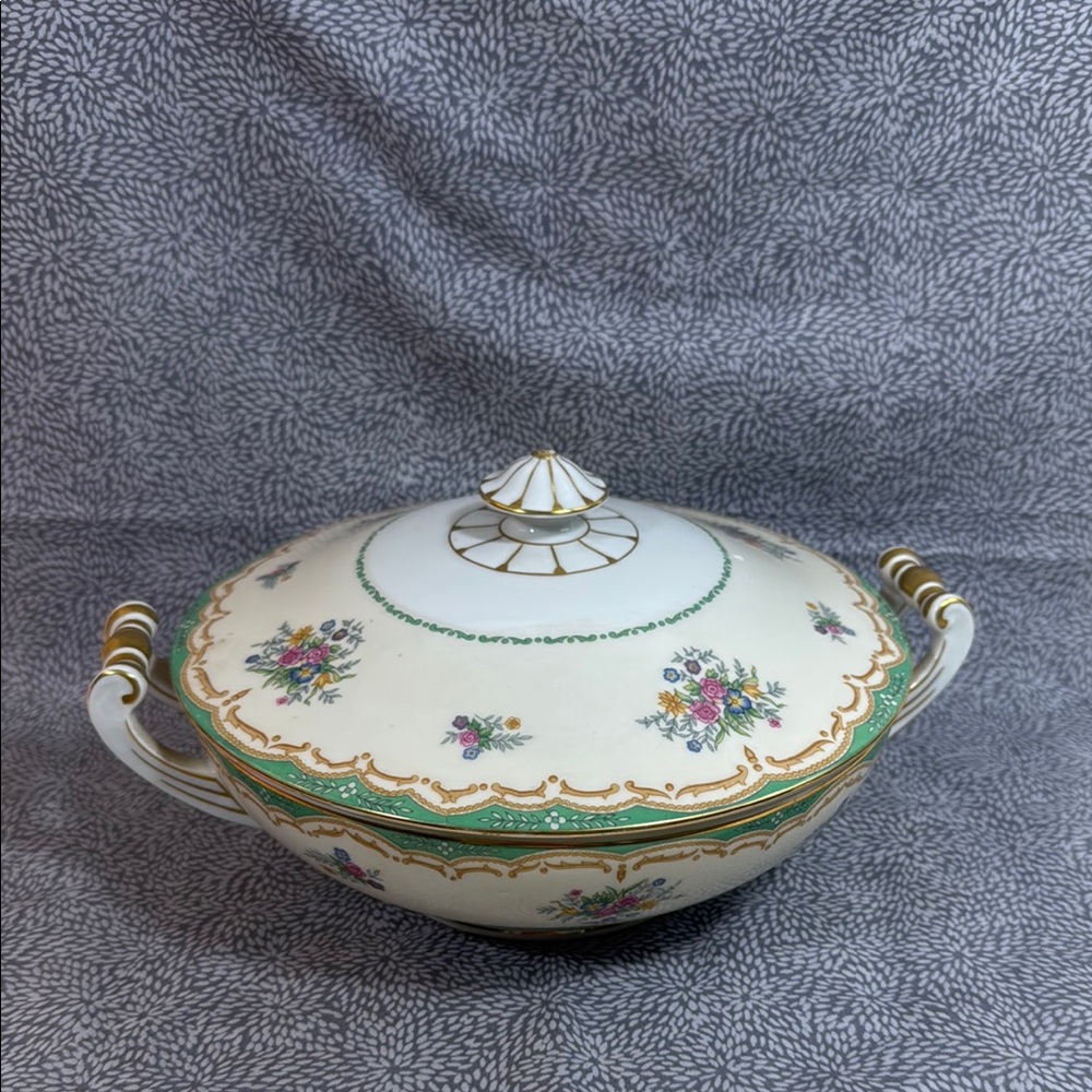 Czechoslovakian Floral Porcelain Tureen with Lid